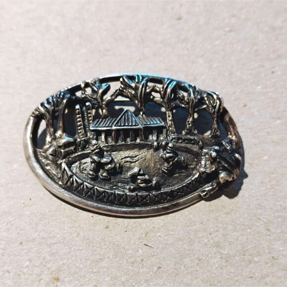 Vintage Boston Frog Pond Sterling Silver Brooch By DePrisco Jewelers